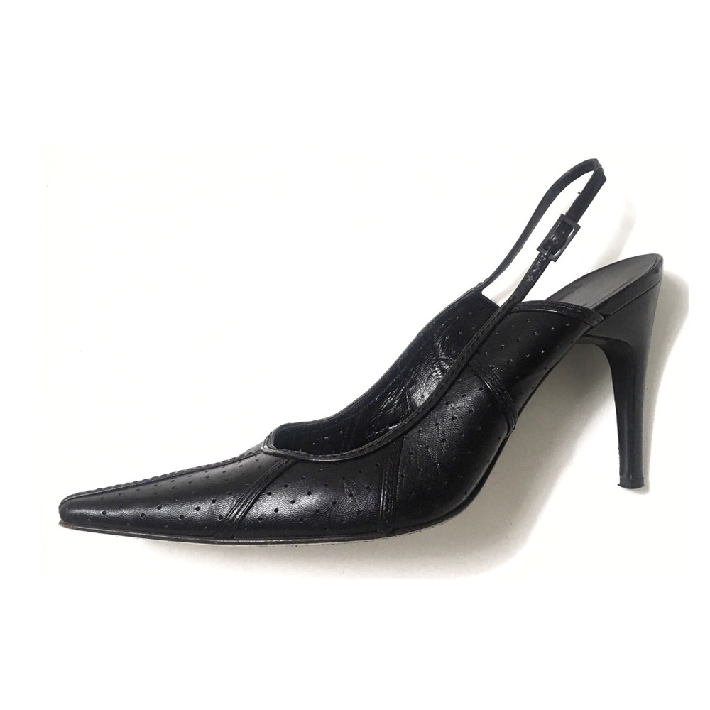 Lindsay Perry Leather Slingback Heels Black 7.5